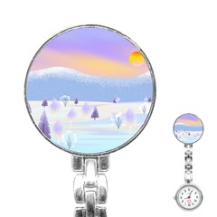 Vector Winter Landscape Sunset Evening Snow Stainless Steel Nurses Watch