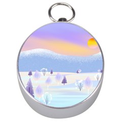 Vector Winter Landscape Sunset Evening Snow Silver Compasses