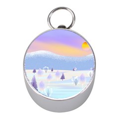 Vector Winter Landscape Sunset Evening Snow Mini Silver Compasses