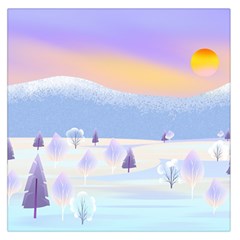 Vector Winter Landscape Sunset Evening Snow Square Satin Scarf (36  X 36 )