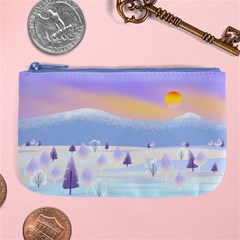 Vector Winter Landscape Sunset Evening Snow Large Coin Purse