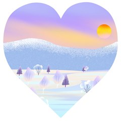 Vector Winter Landscape Sunset Evening Snow Wooden Puzzle Heart