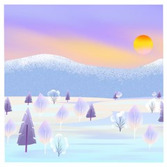 Vector Winter Landscape Sunset Evening Snow Wooden Puzzle Square