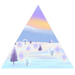 Vector Winter Landscape Sunset Evening Snow Wooden Puzzle Triangle