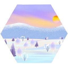 Vector Winter Landscape Sunset Evening Snow Wooden Puzzle Hexagon