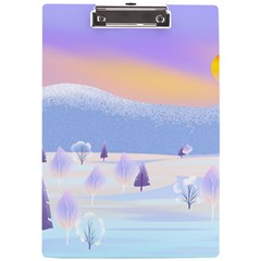 Vector Winter Landscape Sunset Evening Snow A4 Acrylic Clipboard