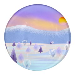 Vector Winter Landscape Sunset Evening Snow Round Glass Fridge Magnet (4 Pack)