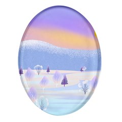 Vector Winter Landscape Sunset Evening Snow Oval Glass Fridge Magnet (4 Pack)