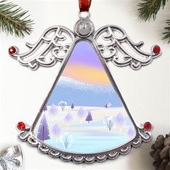 Vector Winter Landscape Sunset Evening Snow Metal Angel With Crystal Ornament