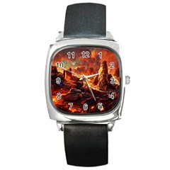 Nature Wallpaper Vulcanic Landscape Square Metal Watch by Mog4mog4