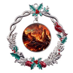 Nature Wallpaper Vulcanic Landscape Metal X mas Wreath Holly Leaf Ornament by Mog4mog4