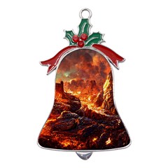 Nature Wallpaper Vulcanic Landscape Metal Holly Leaf Bell Ornament by Mog4mog4