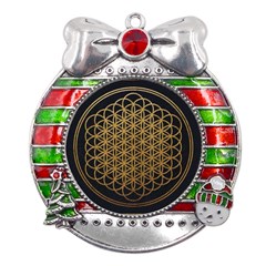 Horizon Sempiternal Bring Abstract Pattern Metal X mas Ribbon With Red Crystal Round Ornament