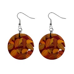 Watercolor Leaves Leaf Orange Mini Button Earrings by Bakwanart