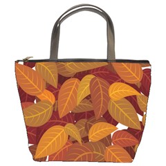 Watercolor Leaves Leaf Orange Bucket Bag by Bakwanart