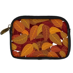 Watercolor Leaves Leaf Orange Digital Camera Leather Case by Bakwanart