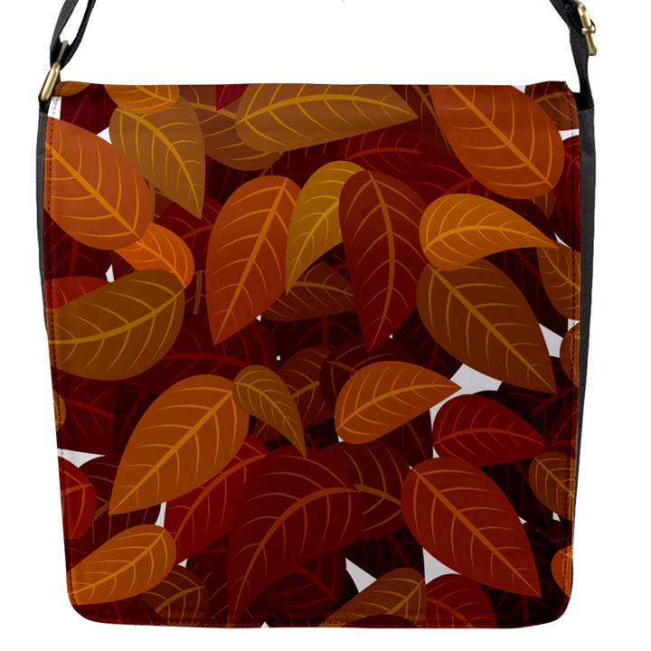 Watercolor Leaves Leaf Orange Flap Closure Messenger Bag (S)