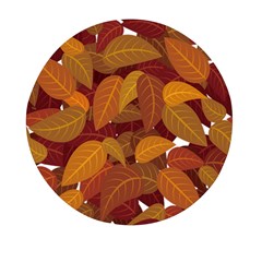 Watercolor Leaves Leaf Orange Mini Round Pill Box by Bakwanart