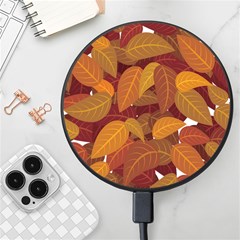 Watercolor Leaves Leaf Orange Wireless Fast Charger(black) by Bakwanart