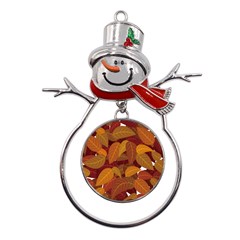 Watercolor Leaves Leaf Orange Metal Snowman Ornament by Bakwanart