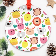 Cute Animals Cartoon Seamless Background Ornament (round) by Bakwanart