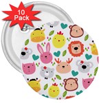 Cute Animals Cartoon Seamless Background 3  Buttons (10 pack)  Front