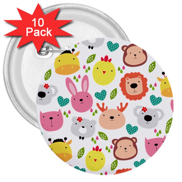 Cute Animals Cartoon Seamless Background 3  Buttons (10 pack) 