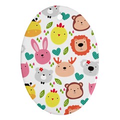 Cute Animals Cartoon Seamless Background Oval Ornament (two Sides) by Bakwanart