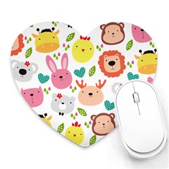 Cute Animals Cartoon Seamless Background Heart Mousepad by Bakwanart