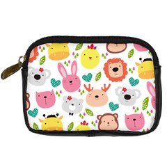 Cute Animals Cartoon Seamless Background Digital Camera Leather Case