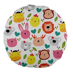 Cute Animals Cartoon Seamless Background Large 18  Premium Round Cushions