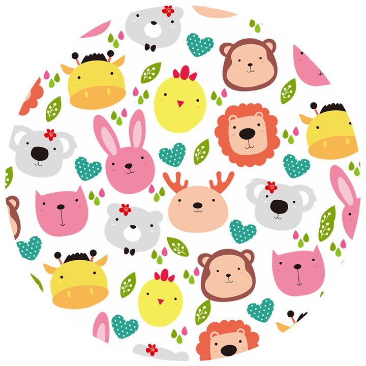 Cute Animals Cartoon Seamless Background Wooden Puzzle Round