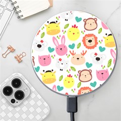 Cute Animals Cartoon Seamless Background Wireless Fast Charger(white) by Bakwanart