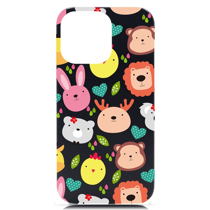 Cute Animals Cartoon Seamless Background iPhone 14 Pro Max Black UV Print Case