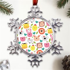 Cute Animals Cartoon Seamless Background Metal Large Snowflake Ornament by Bakwanart