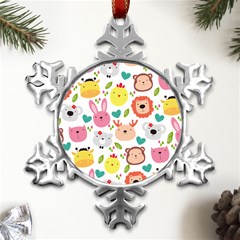 Cute Animals Cartoon Seamless Background Metal Small Snowflake Ornament