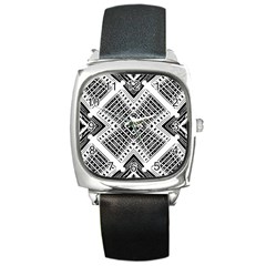 Black And White Modern Texture Seamless Print Fabric Pattern Square Metal Watch by Bakwanart