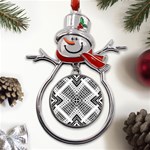 Black And White Modern Texture Seamless Print Fabric Pattern Metal Snowman Ornament Front