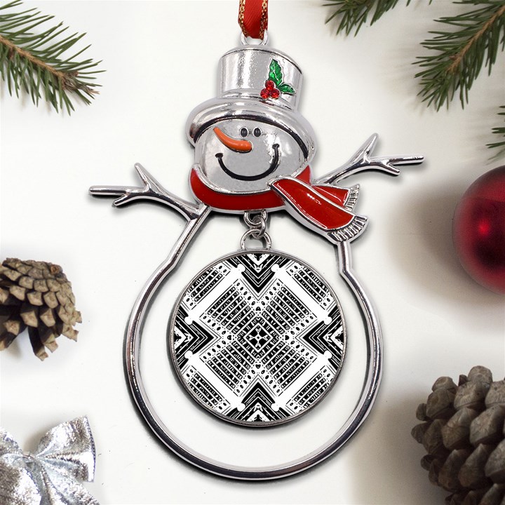 Black And White Modern Texture Seamless Print Fabric Pattern Metal Snowman Ornament