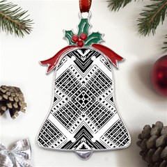 Black And White Modern Texture Seamless Print Fabric Pattern Metal Holly Leaf Bell Ornament by Bakwanart