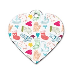 Cute Doodle Christmas Gloves And Stockings Seamless Pattern Dog Tag Heart (two Sides)