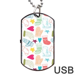 Cute Doodle Christmas Gloves And Stockings Seamless Pattern Dog Tag Usb Flash (one Side) by Bakwanart