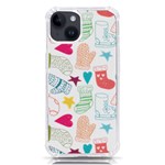 Cute Doodle Christmas Gloves And Stockings Seamless Pattern iPhone 14 TPU UV Print Case Front