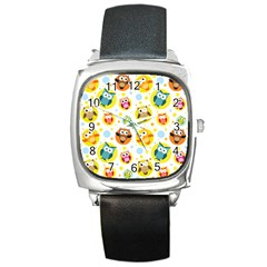 Owl Bird Cartoon Square Metal Watch by Bakwanart