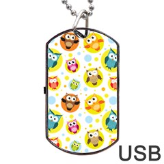 Owl Bird Cartoon Dog Tag Usb Flash (two Sides) by Bakwanart