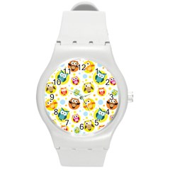 Owl Bird Cartoon Round Plastic Sport Watch (m) by Bakwanart