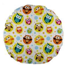 Owl Bird Cartoon Large 18  Premium Flano Round Cushions