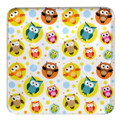 Owl Bird Cartoon Square Glass Fridge Magnet (4 pack)