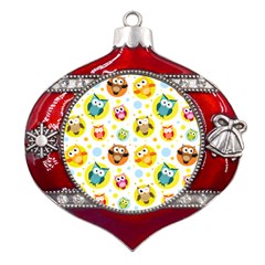 Owl Bird Cartoon Metal Snowflake And Bell Red Ornament by Bakwanart