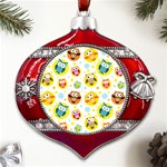 Owl Bird Cartoon Metal Snowflake And Bell Red Ornament Front